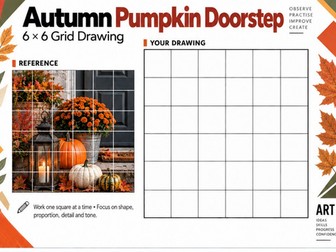 Autumn Pumpkin Doorstep Grid Drawing Worksheet | KS3 KS4 Art