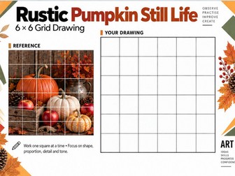 Rustic Pumpkin Still Life Grid Drawing Worksheet | KS3 KS4 Art