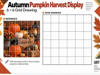 Autumn Pumpkin Harvest Display Grid Drawing Worksheet | KS3 KS4
