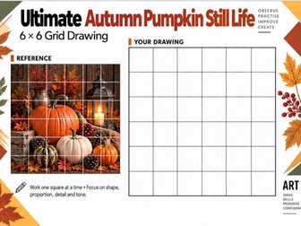 Ultimate Autumn Pumpkin Still Life Grid Drawing Worksheet | KS3 KS4