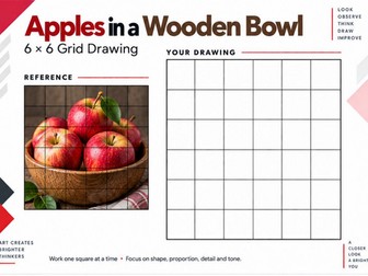Apples in a Wooden Bowl Grid Drawing Worksheet | Still Life | KS3 & KS4 Art