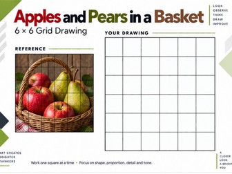 Apples & Pears in a Basket Grid Drawing Worksheet | Still Life | KS3 & KS4 Art