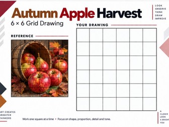 Autumn Apple Harvest Grid Drawing Worksheet | Seasonal Art | KS3 & KS4