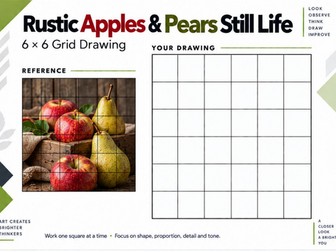 Rustic Apples & Pears Still Life Grid Drawing Worksheet | KS3 & KS4 Art