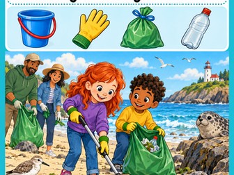 Beach Cleanup Reading Comprehension and Writing Workbook Grades 1-2