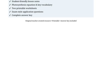 Year 9 Science – Photosynthesis | Notes, Worksheets, Exam Questions & Answers