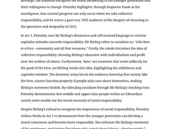 An Inspector Calls GCSE AQA Grade 9 Essay Social Responsibility