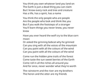 Colours of the Wind (Pocahontas) 6 Reading Lessons