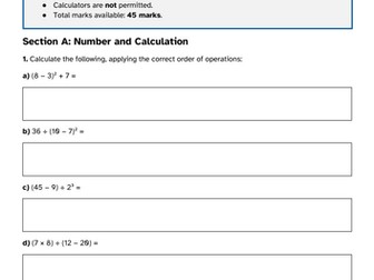 Maths Assessment - Year 7