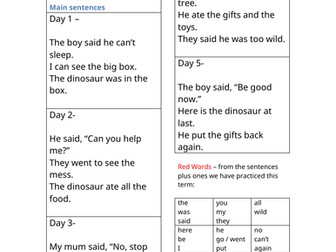 Dictation sentences The Dinosaur That Pooped Christmas KS1 Y1 Y2 SEND editable