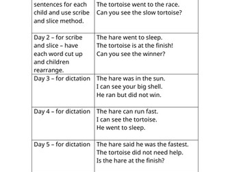 Dictation sentences The Tortoise and the Hare KS1 Y1 Y2 SEND editable