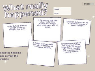 Business & Economics Starter Activity: Correct the News Story and Analyse Stakeholder Impacts