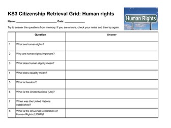KS3 Citizenship Retrieval Grid: Human Rights