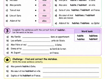 Le verbe Habiter with Different Subjects- French