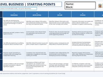Starting Point Matrix - Business A Level Year 1 (Year 12)