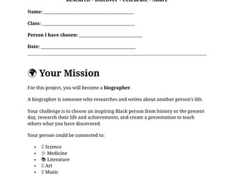 Black History Month KS2 Biography Project | Research & Presentation | Updated for 2026-27