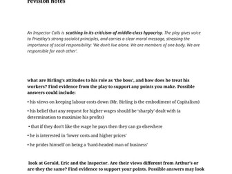 GCSE ENGLISH LITERATURE essay question "An Inspector Calls"