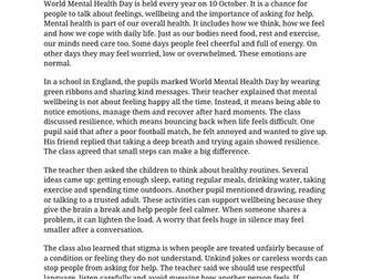 World Mental Health Day UKS2 Reading Comprehension | Updated for 2026-27