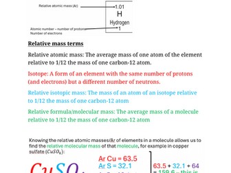 WJEC A level Chemistry AS Unit 1 topic 1.3 Chemical calculations notes