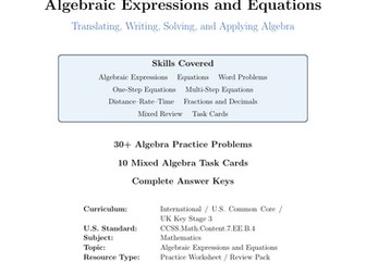MATHEMATICS WORKSHEET GRADE 7 – ALGEBRA Algebraic Expressions and Equations Translating, Writing, So