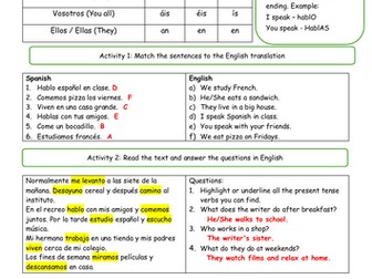 Present Tense (regular verbs) in Spanish