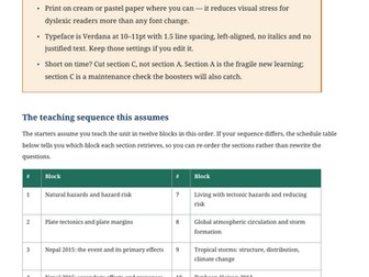 AQA GCSE Natural Hazards Retrieval Starters