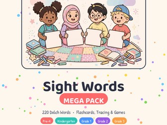 Sight Words Mega Pack — 220 Dolch Words: Flashcards, Tracing & Games (Pre-K–Grade 3)
