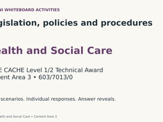 NCFE Health & Social Care Content Area 3: Legislation 24 Mini Whiteboard Activities