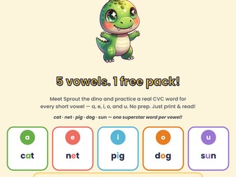 Free decoding practice worksheets — early elementary (VaultPrintCo / Sprout samples)