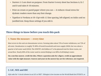 Resource Management Water: AQA GCSE Starters