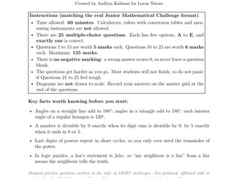 Junior Maths Challenge-Style Mock Paper 1 (UKMT-Style Practice) with Full Worked Solutions