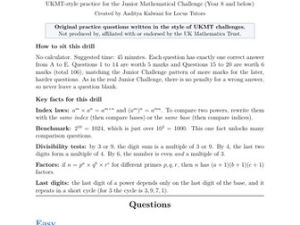 Junior Maths Challenge-Style Number Drill: Indices, Primes and Divisibility