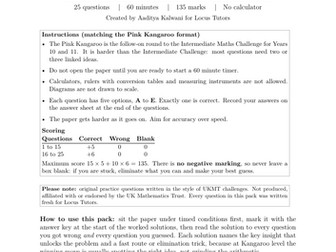 Pink Kangaroo-Style Mock Paper (UKMT-Style Practice, Years 10-11) with Full Worked Solutions