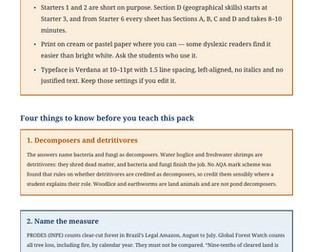 The Living World: AQA GCSE Starters