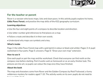 Rover Raccoon's Map Skills Challenge: Compass Directions & Grid References (KS2)