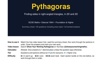 Pythagoras GCSE Maths Revision Pack | Edexcel 1MA1 | Full Worked Answers