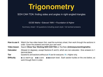 Trigonometry GCSE Maths Revision Pack | Edexcel 1MA1 | Full Worked Answers