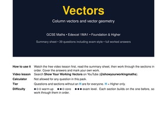 Vectors GCSE Maths Revision Pack | Edexcel 1MA1 | Full Worked Answers