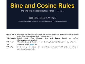 Sine and Cosine Rules GCSE Maths Revision Pack | Edexcel 1MA1 Higher | Full Worked Answers