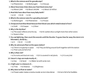 Free Printable Science Quiz with Answer Key (A Million Whys, Book 1)