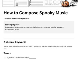 KS3 Halloween Music Worksheet – How to Compose Spooky Music