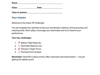 Indoor PE Challenge Pack: 4 Rainy-Day Games & Printable Score Sheets
