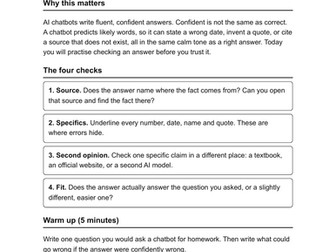 Check the Chatbot: AI Literacy Worksheet