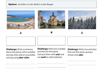 German KS3 / GCSE: Holiday Activities & Conjunctions Worksheets (Im Urlaub: Ferienaktivitäten)