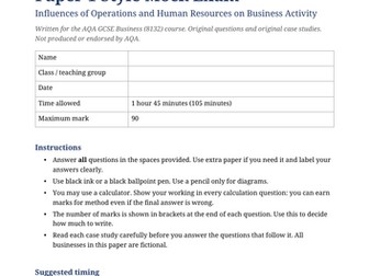 AQA GCSE Business 8132 Paper 1 Mock Exam