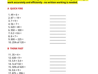 Year 6 Weekly Mental Maths - Mental Arithmetic Worksheet | Week 16