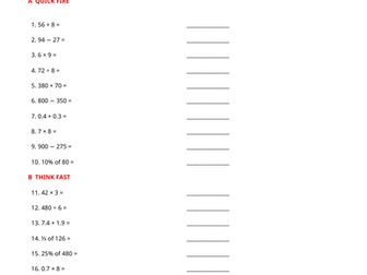 Year 6 Weekly Mental Maths - Mental Arithmetic Worksheet | Week 17