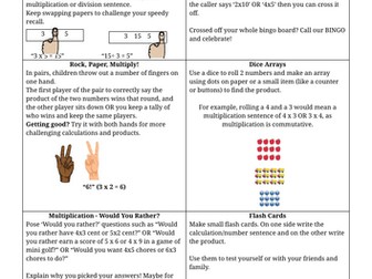 Times Tables Games Help Sheet for home