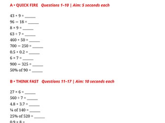 Year 6 Weekly Mental Maths - Mental Arithmetic Worksheet | Week 18
