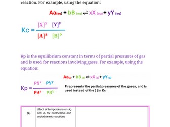 WJEC A level Chemistry 3.8 equilibrium constants notes
